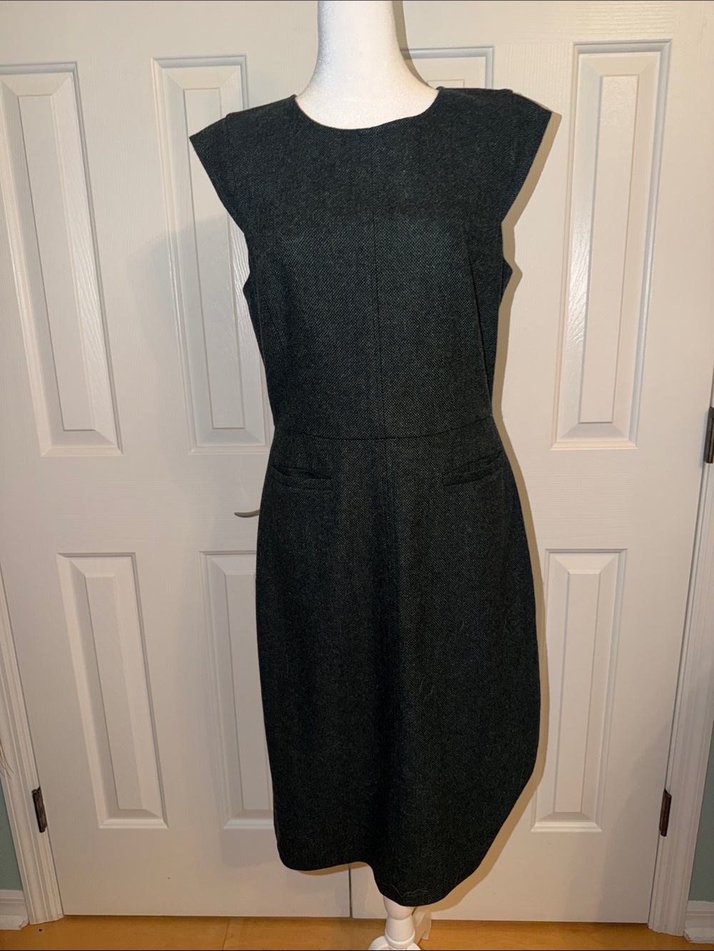 J. Crew dark green charcoal textured Cap-Sleeve Sheath Dress